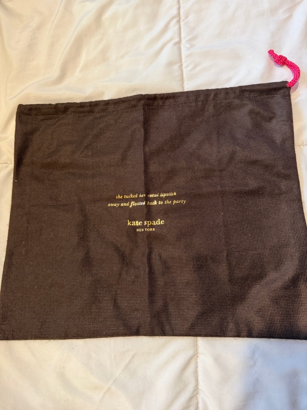 kate spade brown dust bag with pink drawstring